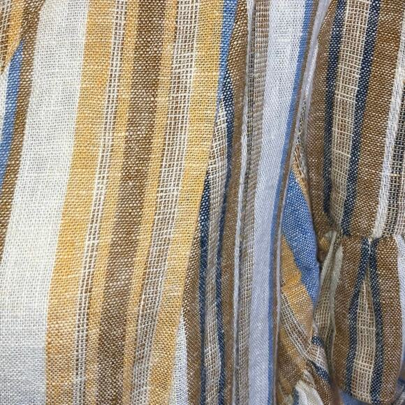 DREW Yellow White Blue Striped Linen Rayon Top Large - Picture 5 of 6